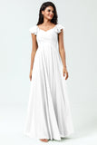 Lace-Up Back Cross A Line Chiffon Bridesmaid Dress with Ruffles