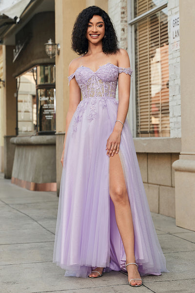 Floor Length Violet Purple Corset Lace Prom Dresses 2024 A Line Gradua
