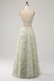 Green A-Line Sweetheart Corset Long Prom Dress with Embroidery