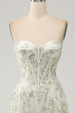 Green A-Line Sweetheart Corset Long Prom Dress with Embroidery