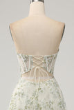 Green A-Line Sweetheart Corset Long Prom Dress with Embroidery