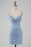 Light Blue Bodycon Spaghetti Straps Corset Short Homecoming Dress