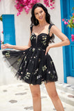 Cute Black A Line Sweetheart Corset Short Homecoming Dress