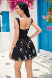 Cute Black A Line Sweetheart Corset Short Homecoming Dress