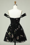 Cute A Line Sweetheart Black Short Homecoming Dress with Embroidery