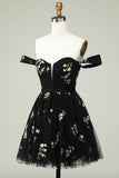 Cute A Line Sweetheart Black Short Homecoming Dress with Embroidery