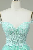 Stylish A Line Spaghetti Straps Mint Short Homecoming Dress with Appliques