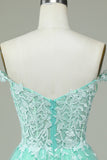 Stylish A Line Spaghetti Straps Mint Short Homecoming Dress with Appliques