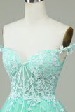 Stylish A Line Spaghetti Straps Mint Short Homecoming Dress with Appliques