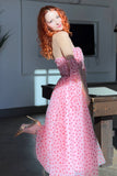 Elegant Pink A-Line Bow Straps Tulle Corset Tea-Length Prom Dress with Hearts