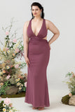 Desert Rose Sheath V Neck Cut Out Plus Size Chiffon Bridesmaid Dress