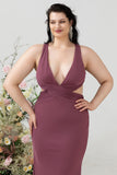 Desert Rose Sheath V Neck Cut Out Plus Size Chiffon Bridesmaid Dress