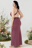 Desert Rose Sheath V Neck Cut Out Plus Size Chiffon Bridesmaid Dress