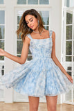 Cute Blush A Line Off The Shoulder Corset Pleated Unique Print Homecoming Dress with Ruffles