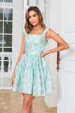 Cute Blush A Line Off The Shoulder Corset Pleated Unique Print Homecoming Dress with Ruffles