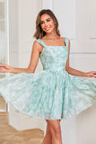 Cute Blush A Line Off The Shoulder Corset Pleated Unique Print Homecoming Dress with Ruffles