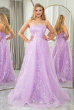 Sparkly Lilac A Line Strapless Sequin Long Prom Dress