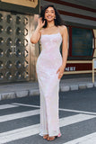 Pink Mermaid Spaghetti Straps Sparkly Long Prom Dress with Slit