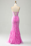 Fuchsia Mermaid Sweetheart Corset Long Prom Dress With Slit