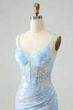 Glitter Lilac Tight Spaghetti Straps Corset Short Homecoming Dress with Sequins