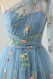 Light Green A Line One Shoulder Tulle Homecoming Dress with Floral Embroidery