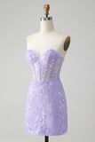 Classy Lilac Bodycon Sweetheart Corset Short Homecoming Dress with Sequins