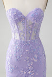 Classy Lilac Bodycon Sweetheart Corset Short Homecoming Dress with Sequins