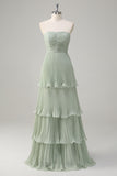 Rust A-Line Sweetheart Tiered Floor Length Chiffon Bridesmaid Dress