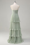 Rust A-Line Sweetheart Tiered Floor Length Chiffon Bridesmaid Dress