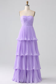 Lilac A-Line Sweetheart Tiered Floor Length Chiffon Bridesmaid Dress