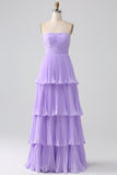 Rust A-Line Sweetheart Tiered Floor Length Chiffon Bridesmaid Dress