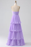 Sky Blue A-Line Sweetheart Tiered Floor Length Chiffon Bridesmaid Dress