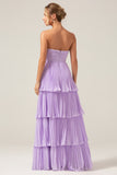 Burgundy A-Line Sweetheart Tiered Floor Length Chiffon Bridesmaid Dress