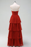 Rust A-Line Sweetheart Tiered Floor Length Chiffon Bridesmaid Dress