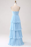 Rust A-Line Sweetheart Tiered Floor Length Chiffon Bridesmaid Dress