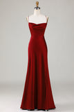 A-Line Spaghetti Straps Sleeveless Satin Maxi Bridesmaid Dress With Slit