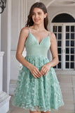 Green A Line Spaghetti Straps Short Homecoming Dress With Appliques