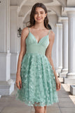 Green A Line Spaghetti Straps Short Homecoming Dress With Appliques