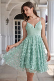 Green A Line Spaghetti Straps Short Homecoming Dress With Appliques