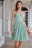 Green A Line Spaghetti Straps Short Homecoming Dress With Appliques