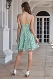 Green A Line Spaghetti Straps Short Homecoming Dress With Appliques