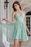 Green A Line Spaghetti Straps Short Homecoming Dress With Appliques