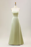 Dusty Sage Mermaid Strapless Floor-Length Satin Bridesmaid Dress