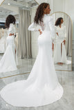 Elegant Ivory Mermaid High Neck Long Sleeve Modest Wedding Gown