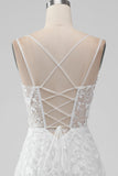 Ivory A Line Spaghetti Straps Front Slit Tulle Wedding Dress With Embroidery