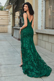 Dark Green Stylish Mermaid Spaghetti Strap Long Prom Dress with Appliques