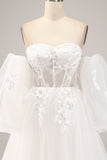 Ivory A Line Sweetheart Off The Shoulder Corset Wedding Dress with Appliques