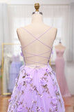 Lilac A Line Spaghetti Straps Lace-up Prom Dress With 3D Appliques