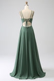 Eucalyptus A-Line Spaghetti Straps Pleated Chiffon Bridesmaid Dress With Slit