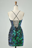 Pretty Green Black Bodycon Sparkly Sequin Short Homecoming Dress